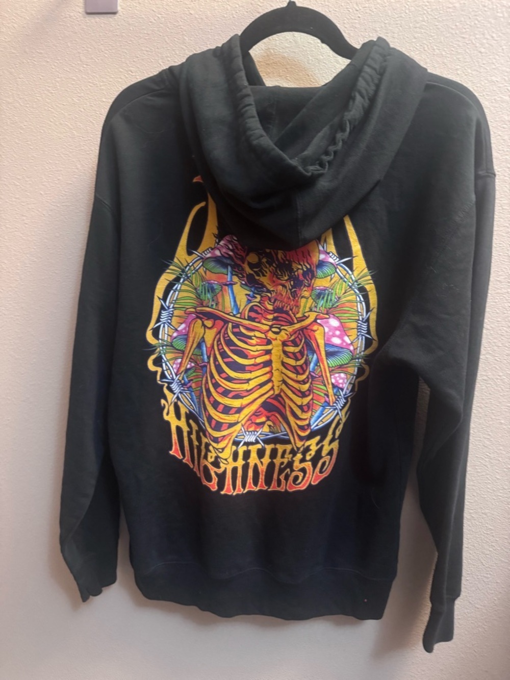 Your Highness Consciousness Hoodie Skull on Fire Black Sweatshirt Size Medium - Picture 3 of 14